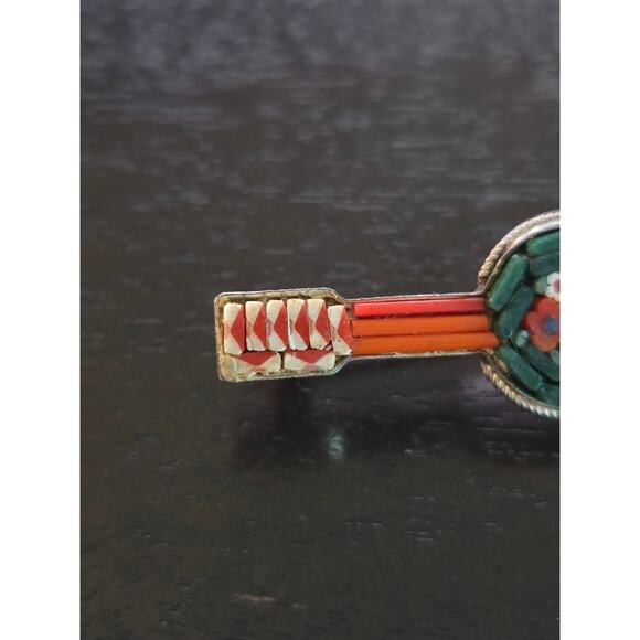 Vintage 1950s-70s Italian Micro Mosaic Guitar Brooch Pin Floral Millefiori Italy - Picture 2 of 5